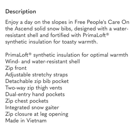 Free People On the Ascend Insulated Ski Bibs Size Medium NWT - Picture 6 of 15